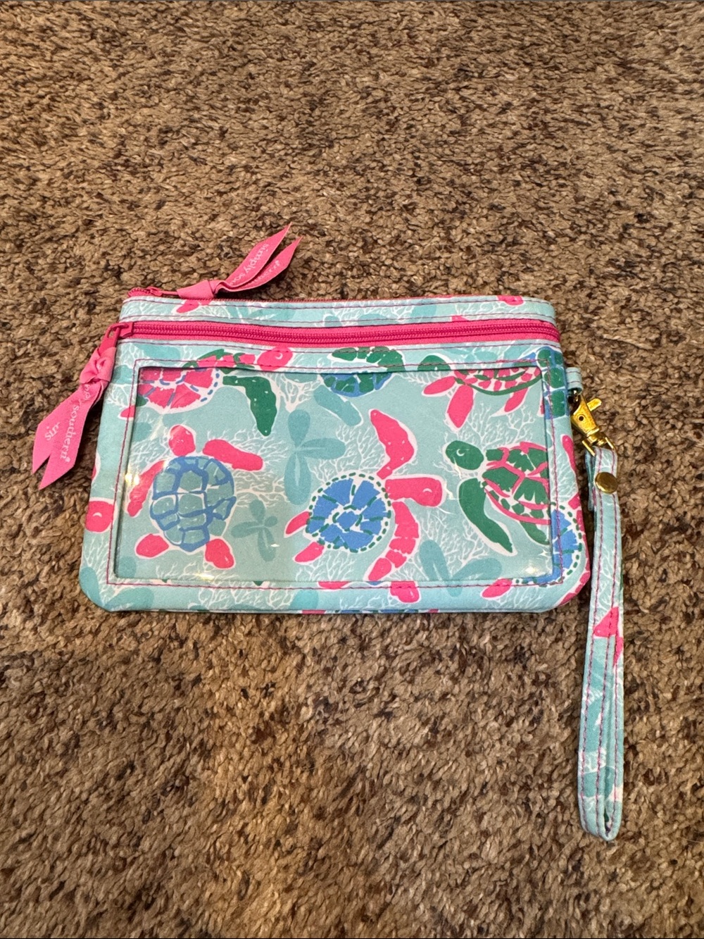 Simply Southern Sea Turtle Print Pouch in Aqua and Pink phone protector